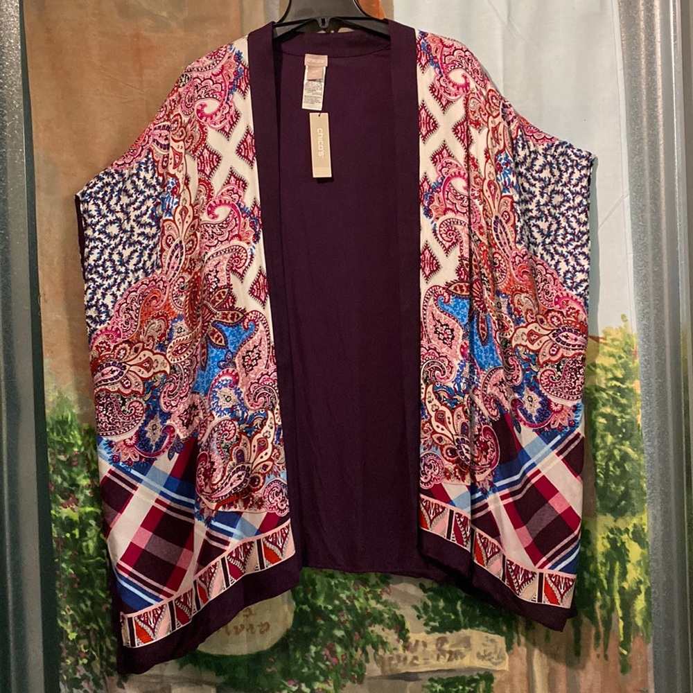 Chico’s patchwork multi print sleeveless cape - Picture 1 of 9